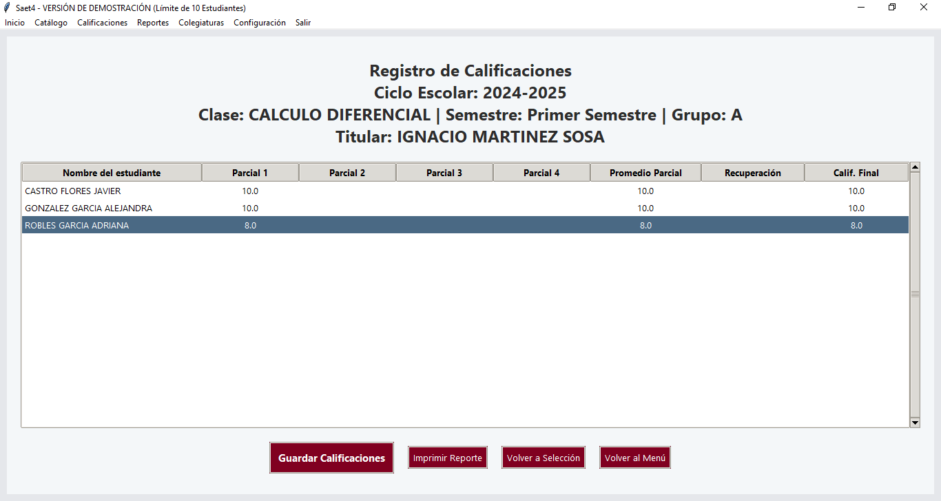 Ventana principal de la aplicación Saet4